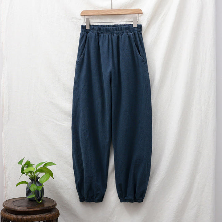 Pantalones de lino y algodón con ramio de color liso con bolsillos y Buddha Stones - image 48