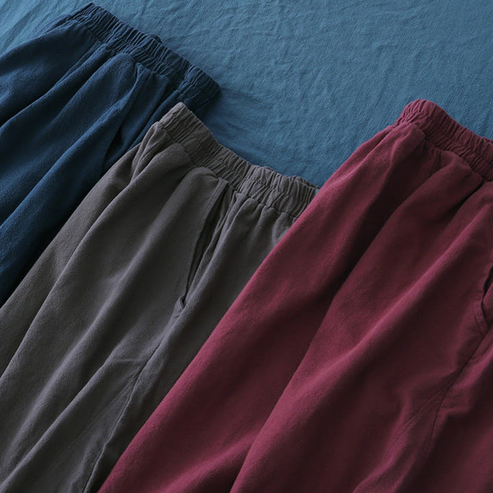 Pantalones de lino y algodón con ramio de color liso con bolsillos y Buddha Stones - image 57