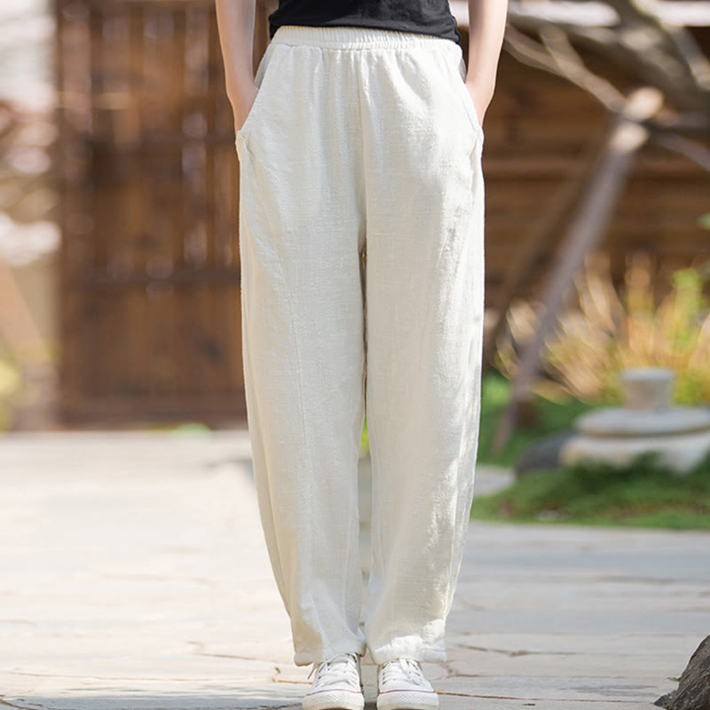Pantalones de yoga de lino y algodón con bolsillos y diseño informal de Buddha Stones - Lino - US4，UK/AU8，EU36 (L) - image 23