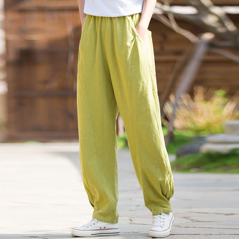 Pantalones de yoga de lino y algodón con bolsillos y diseño informal de Buddha Stones - image 1