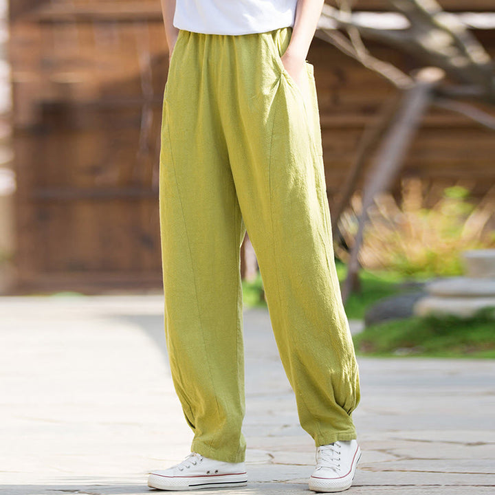 Pantalones de yoga de lino y algodón con bolsillos y diseño informal de Buddha Stones - image 1