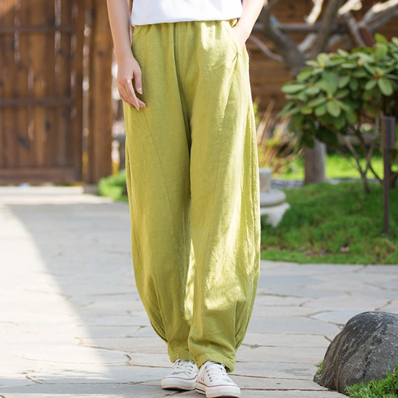 Pantalones de yoga de lino y algodón con bolsillos y diseño informal de Buddha Stones - image 7