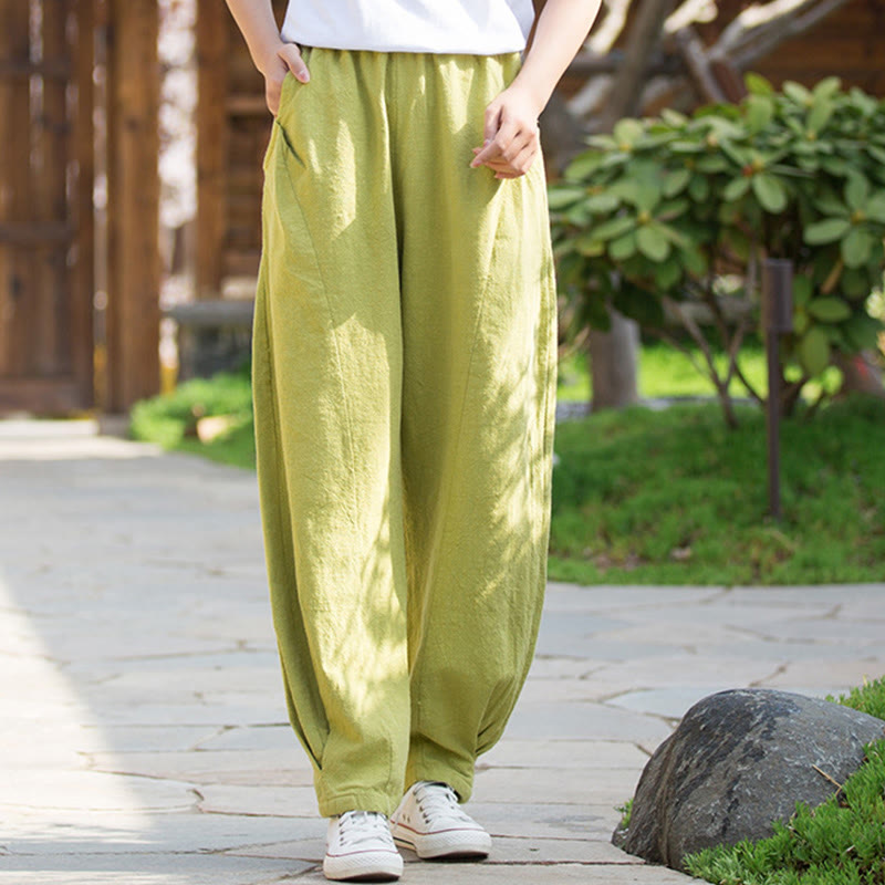 Pantalones de yoga de lino y algodón con bolsillos y diseño informal de Buddha Stones - image 6