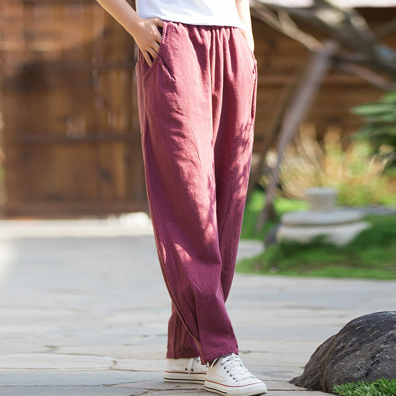 Pantalones de yoga de lino y algodón con bolsillos y diseño informal de Buddha Stones - image 15