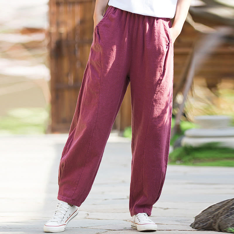 Pantalones de yoga de lino y algodón con bolsillos y diseño informal de Buddha Stones - image 19