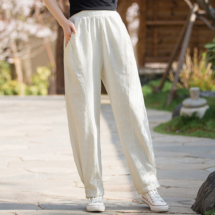 Pantalones de yoga de lino y algodón con bolsillos y diseño informal de Buddha Stones - image 24