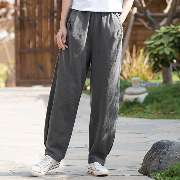 Pantalones de yoga de lino y algodón con bolsillos y diseño informal de Buddha Stones - image 26