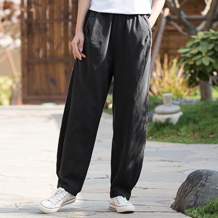 Pantalones de yoga de lino y algodón con bolsillos y diseño informal de Buddha Stones - image 33