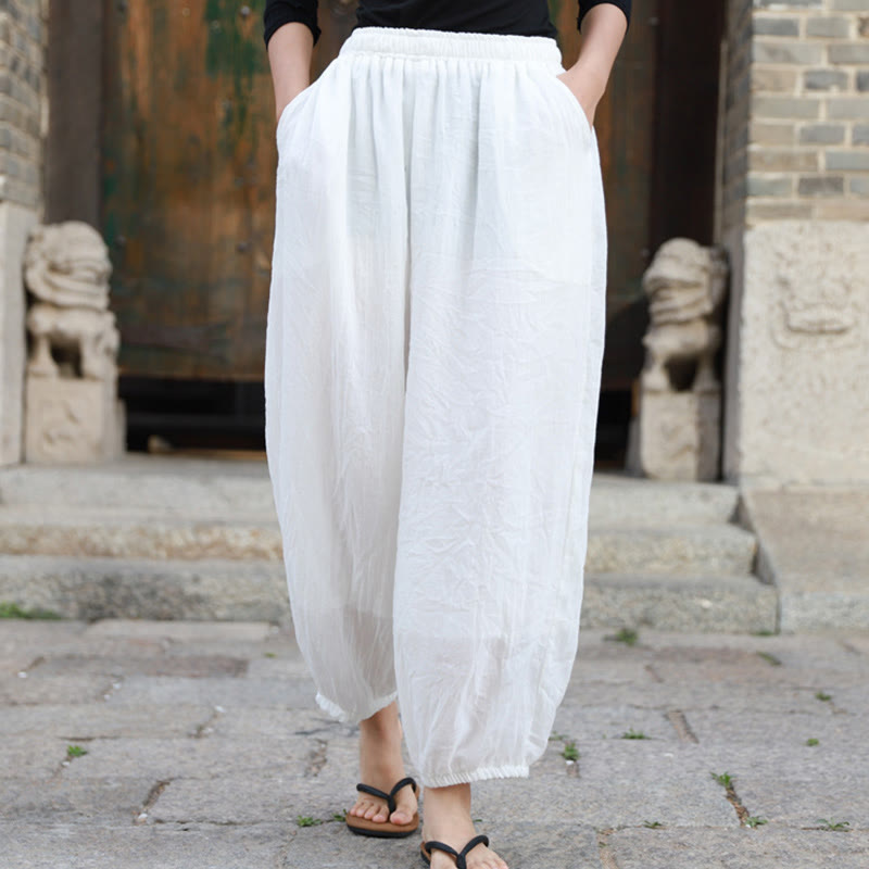 Pantalones casuales de algodón con bolsillos para mujer de Buddha Stones para verano - Blanco - US4-6, UK/AU8-10, EU36-38 (F) - image 7