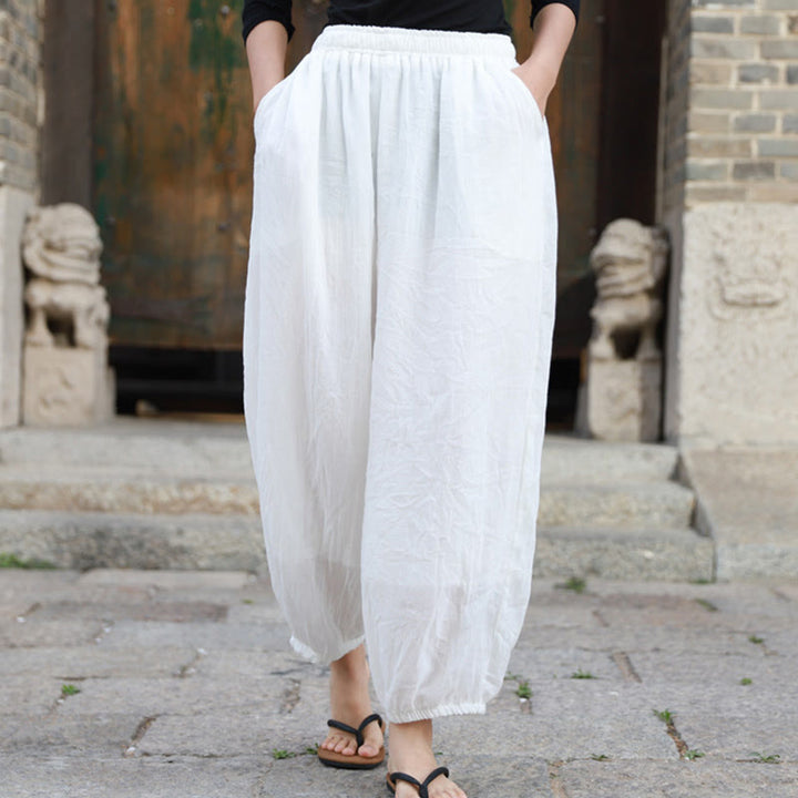 Pantalones casuales de algodón con bolsillos para mujer de Buddha Stones para verano - Blanco - US4-6, UK/AU8-10, EU36-38 (F) - image 7