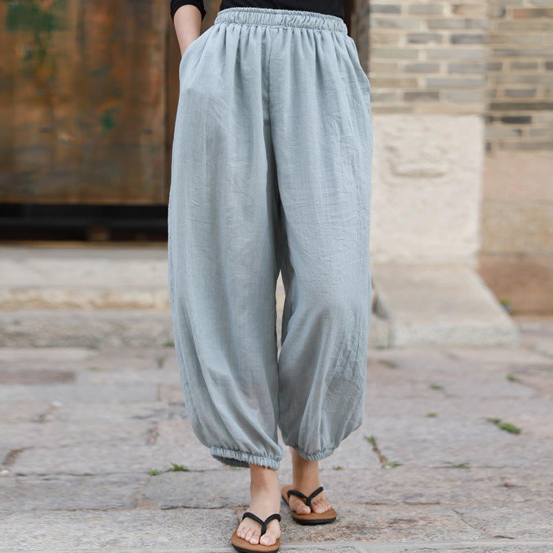 Pantalones casuales de algodón con bolsillos para mujer de Buddha Stones para verano - Azur - US4-6, UK/AU8-10, EU36-38 (F) - image 48
