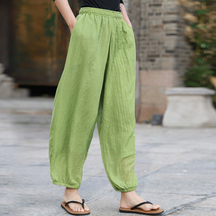 Pantalones casuales de algodón con bolsillos para mujer de Buddha Stones para verano - image 2