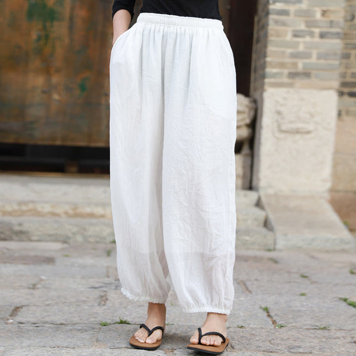 Pantalones casuales de algodón con bolsillos para mujer de Buddha Stones para verano - image 12