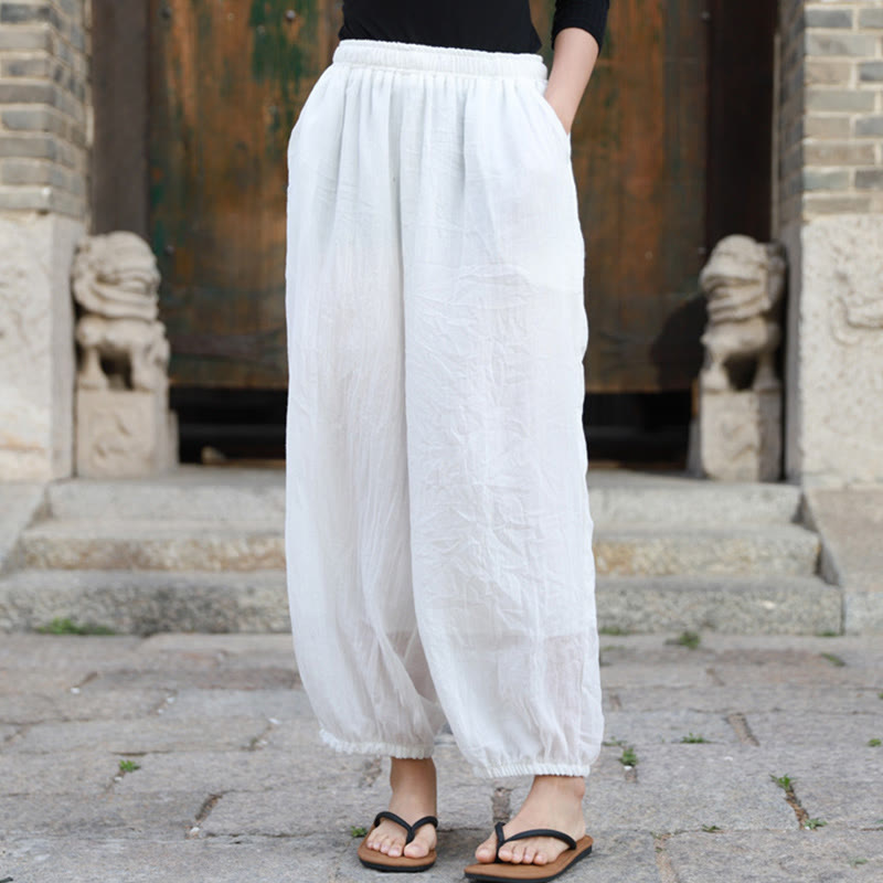 Pantalones casuales de algodón con bolsillos para mujer de Buddha Stones para verano - image 13