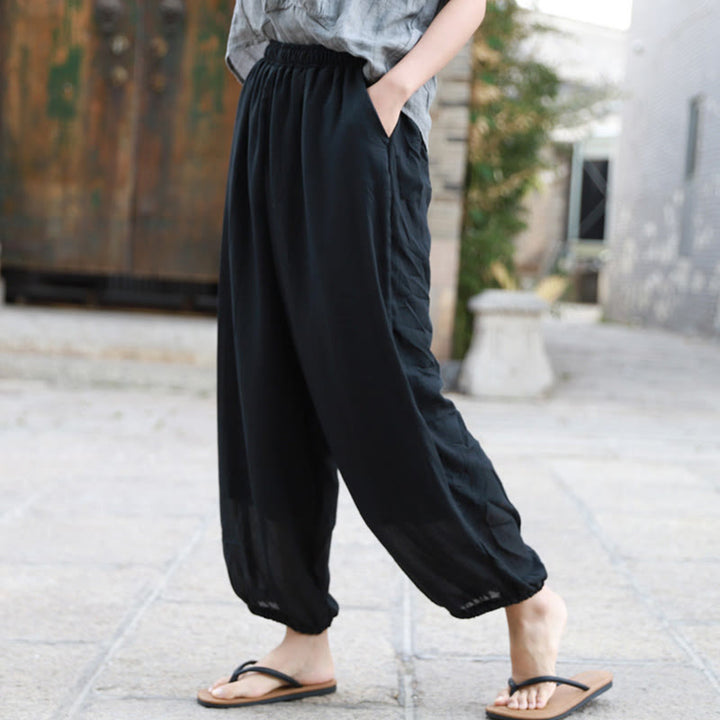 Pantalones casuales de algodón con bolsillos para mujer de Buddha Stones para verano - image 15