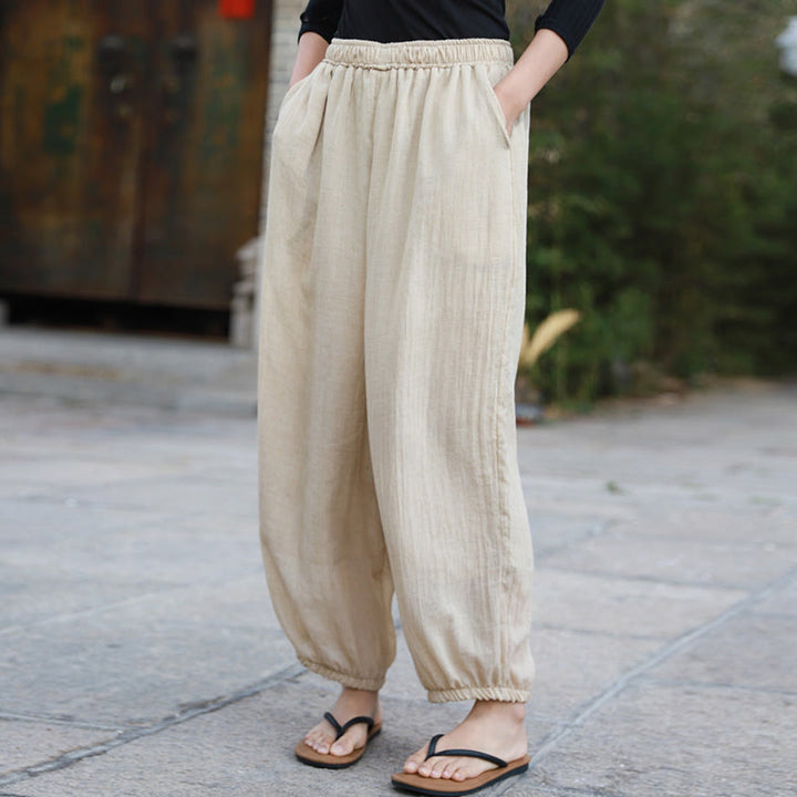 Pantalones casuales de algodón con bolsillos para mujer de Buddha Stones para verano - image 44