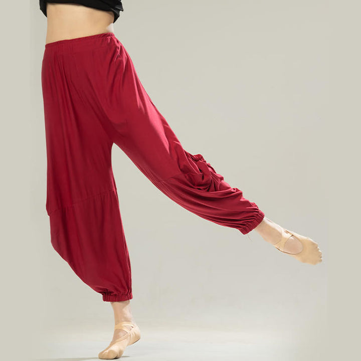 Pantalones de yoga y danza modal de color liso con Buddha Stones y transpirables - Rojo indio - US12, UK/AU16, EU44 (3XL) - image 0