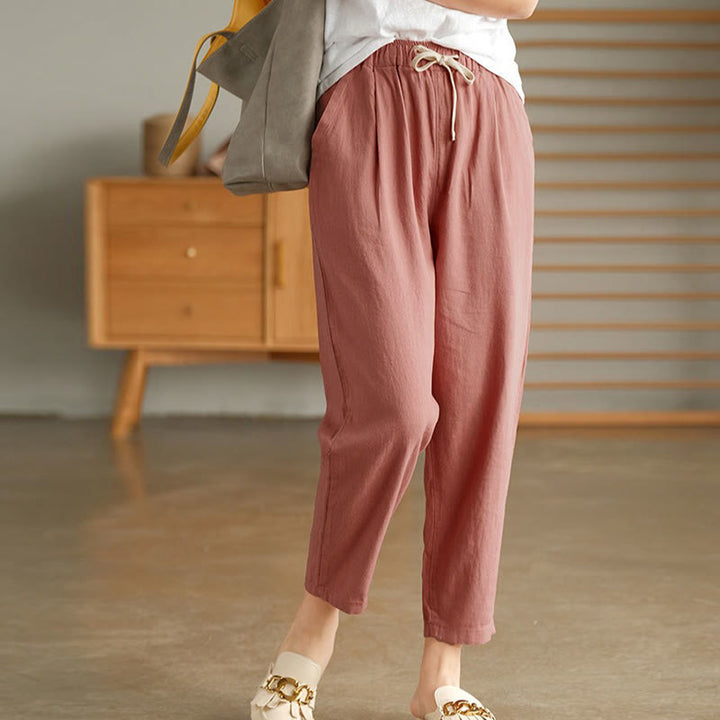 Pantalones harén informales de algodón con cordón y bolsillos para mujer de Buddha Stones - Rosa Misty - US14, UK/AU18, EU46 (4XL) - image 0