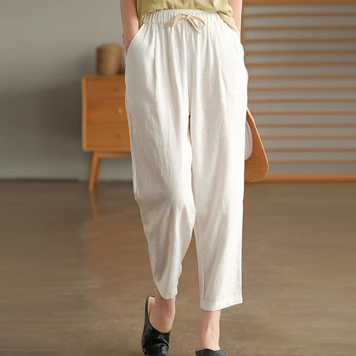 Pantalones harén informales de algodón con cordón y bolsillos para mujer de Buddha Stones - Blanco - US14, UK/AU18, EU46 (4XL) - image 7