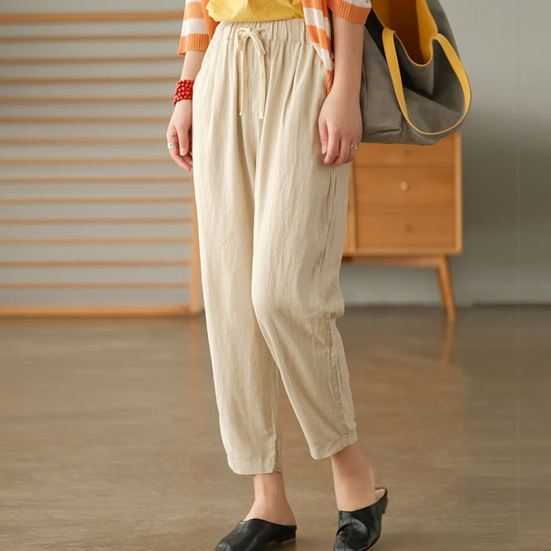 Pantalones harén informales de algodón con cordón y bolsillos para mujer de Buddha Stones - Lino - US14, UK/AU18, EU46 (4XL) - image 11
