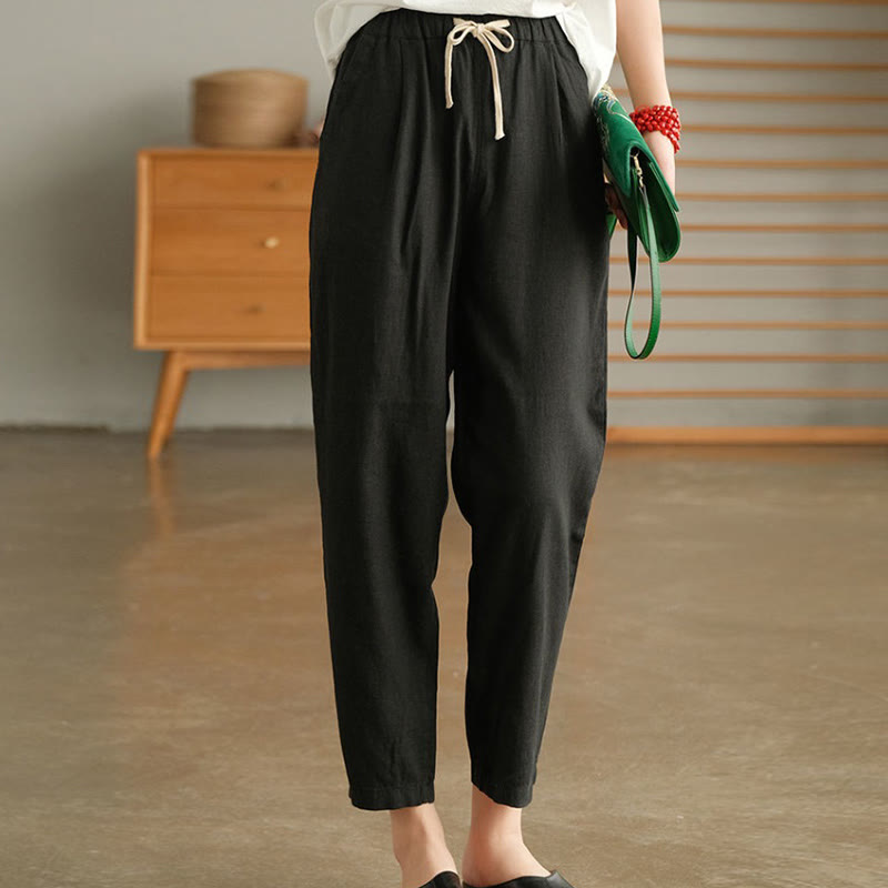 Pantalones harén informales de algodón con cordón y bolsillos para mujer de Buddha Stones - Negro - US14, UK/AU18, EU46 (4XL) - image 1