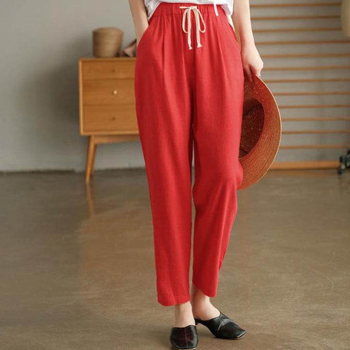 Pantalones harén informales de algodón con cordón y bolsillos para mujer de Buddha Stones - Tomate - US14, UK/AU18, EU46 (4XL) - image 14