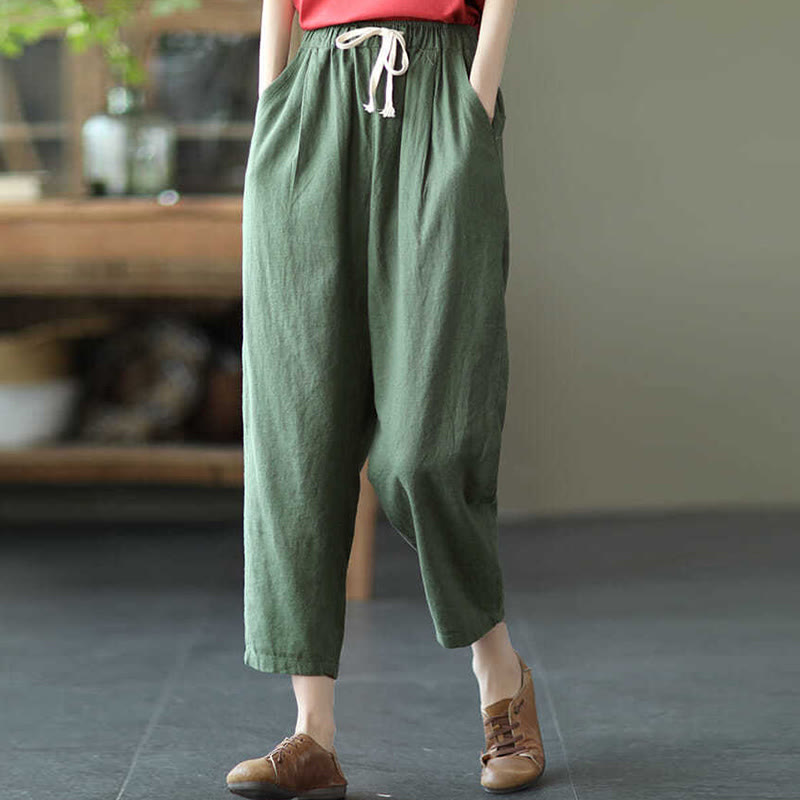 Pantalones harén informales de algodón con cordón y bolsillos para mujer de Buddha Stones - Verde mar oscuro - US14, UK/AU18, EU46 (4XL) - image 2