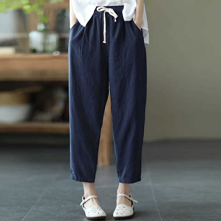 Pantalones harén informales de algodón con cordón y bolsillos para mujer de Buddha Stones - Azul acero - US14, UK/AU18, EU46 (4XL) - image 3