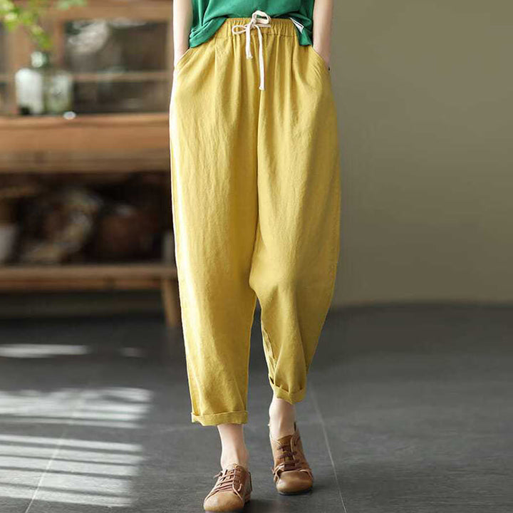 Pantalones harén informales de algodón con cordón y bolsillos para mujer de Buddha Stones - Chifón de limón - US14, UK/AU18, EU46 (4XL) - image 5