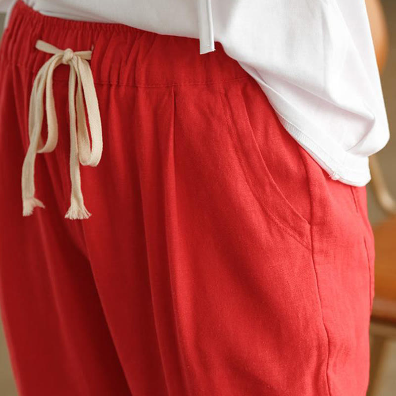 Pantalones harén informales de algodón con cordón y bolsillos para mujer de Buddha Stones - image 15