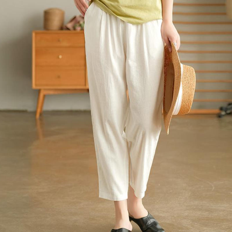 Pantalones harén informales de algodón con cordón y bolsillos para mujer de Buddha Stones - image 8