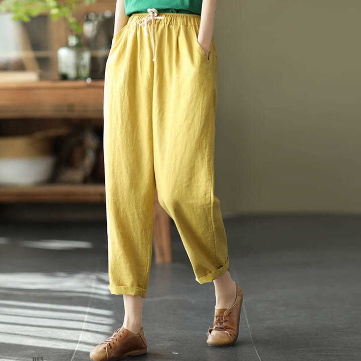 Pantalones harén informales de algodón con cordón y bolsillos para mujer de Buddha Stones - image 6