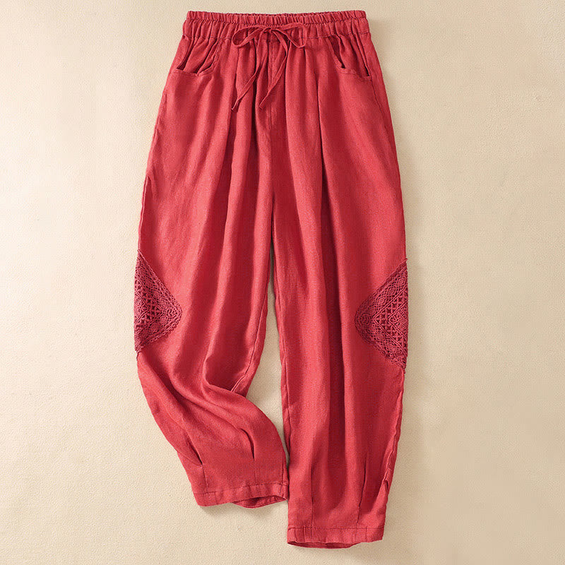 Pantalones harén de algodón con cordón y bolsillos para mujer de Buddha Stones Summer