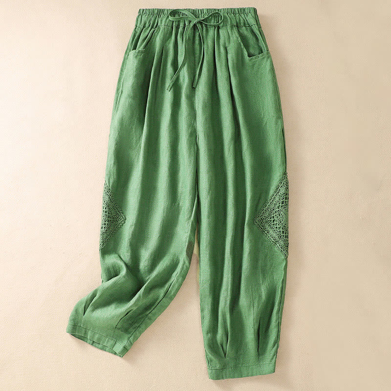 Pantalones harén de algodón con cordón y bolsillos para mujer de Buddha Stones Summer - Verde pálido - US8-10，UK/AU12-14，EU40-42 (2XL) - image 10
