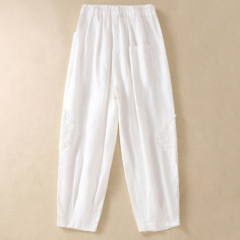 Pantalones harén de algodón con cordón y bolsillos para mujer de Buddha Stones Summer