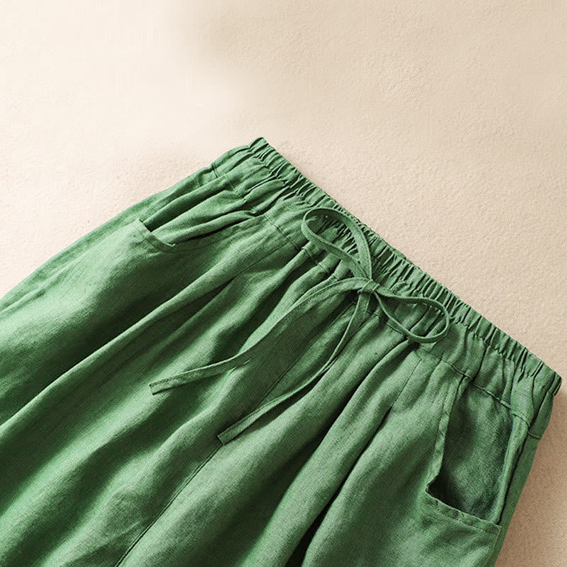 Pantalones harén de algodón con cordón y bolsillos para mujer de Buddha Stones Summer