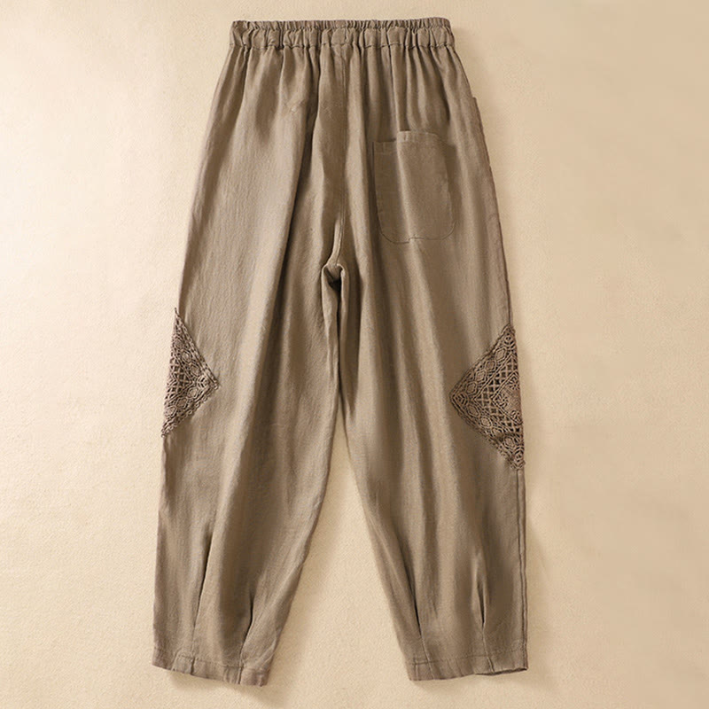 Pantalones harén de algodón con cordón y bolsillos para mujer de Buddha Stones Summer