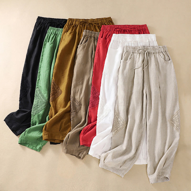 Pantalones harén de algodón con cordón y bolsillos para mujer de Buddha Stones Summer