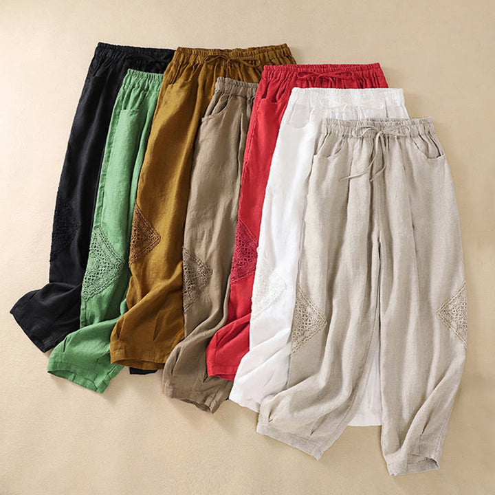 Pantalones harén de algodón con cordón y bolsillos para mujer de Buddha Stones Summer