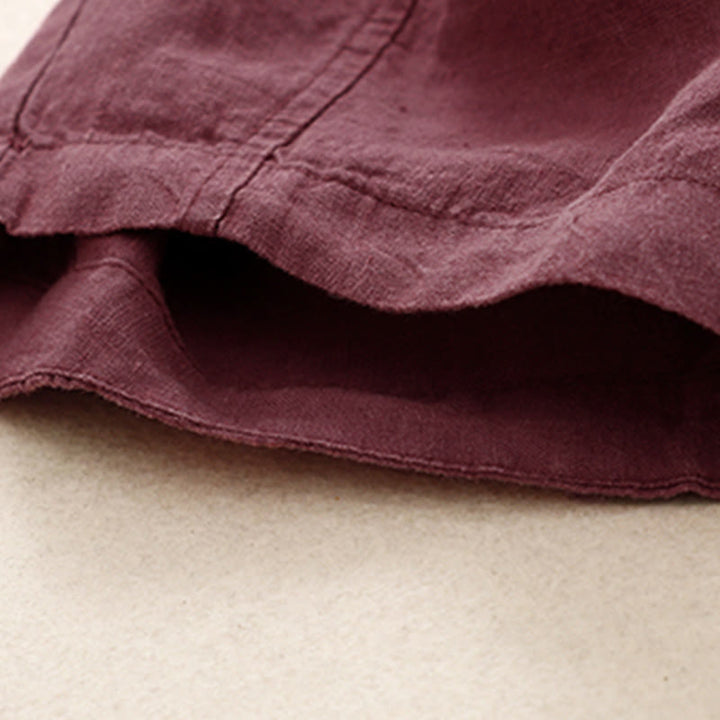 Pantalones harén de lino con cintura elástica y cordón ajustable para mujer de Buddha Stones con bolsillos - image 4