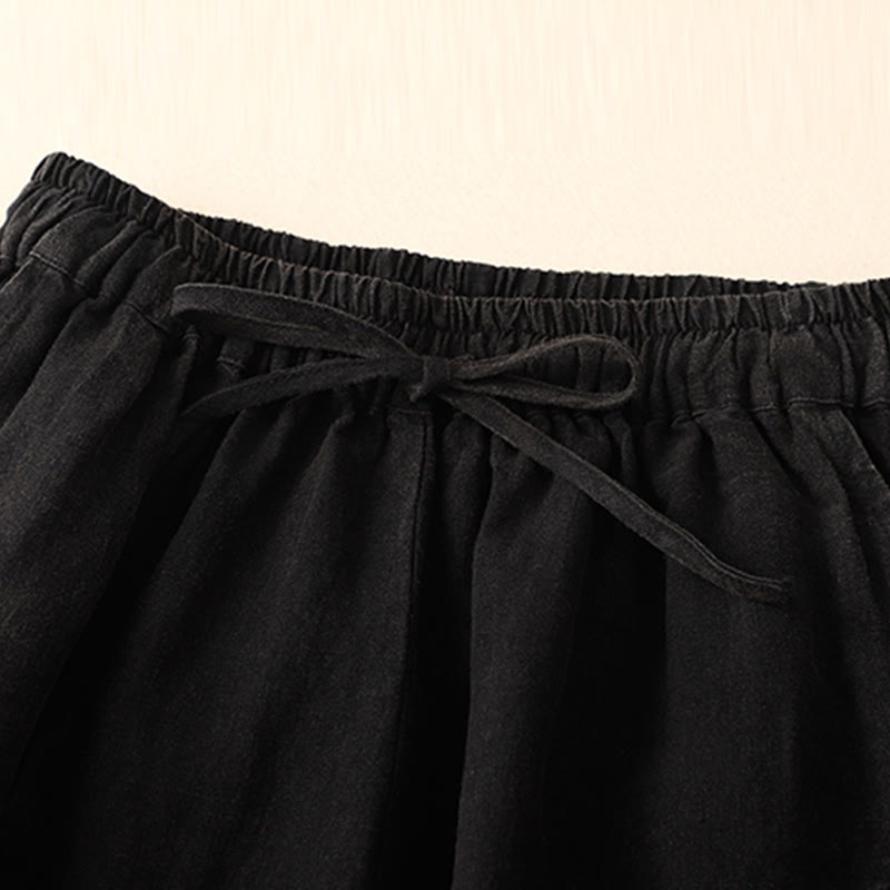 Pantalones harén de lino con cintura elástica y cordón ajustable para mujer de Buddha Stones con bolsillos - image 9