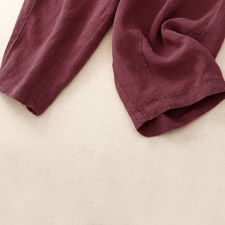 Pantalones harén de lino con cintura elástica y cordón ajustable para mujer de Buddha Stones con bolsillos - image 5