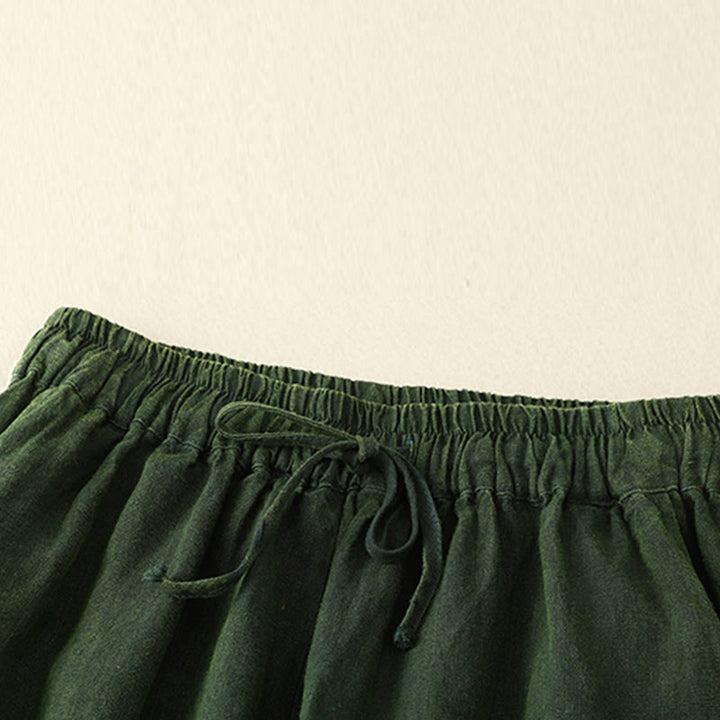Pantalones harén de lino con cintura elástica y cordón ajustable para mujer de Buddha Stones con bolsillos - image 14