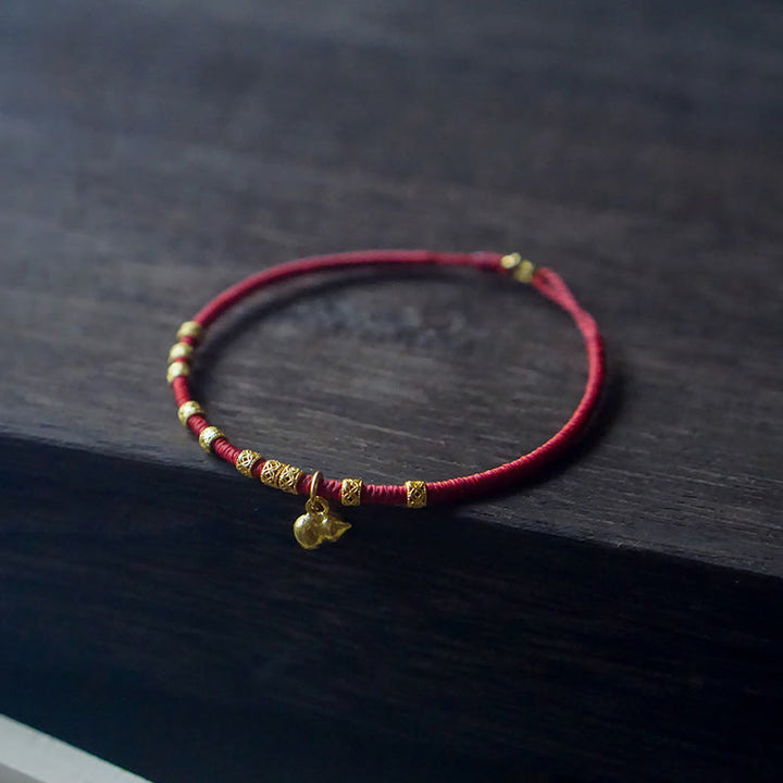 Pulsera de cuerda con amuleto de calabaza pequeña de oro 999 con Buddha Stones hecha a mano para la fuerza y la suerte