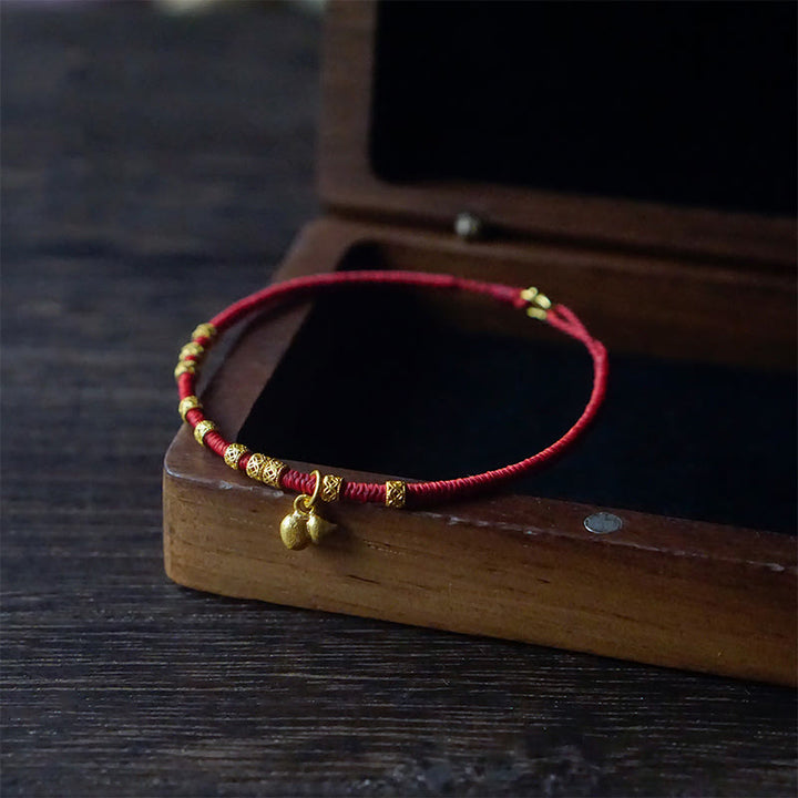 Pulsera de cuerda con amuleto de calabaza pequeña de oro 999 con Buddha Stones hecha a mano para la fuerza y la suerte
