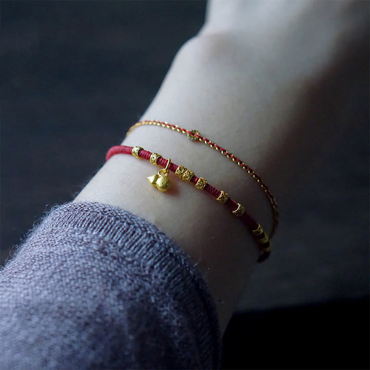 Pulsera de cuerda con amuleto de calabaza pequeña de oro 999 con Buddha Stones hecha a mano para la fuerza y la suerte