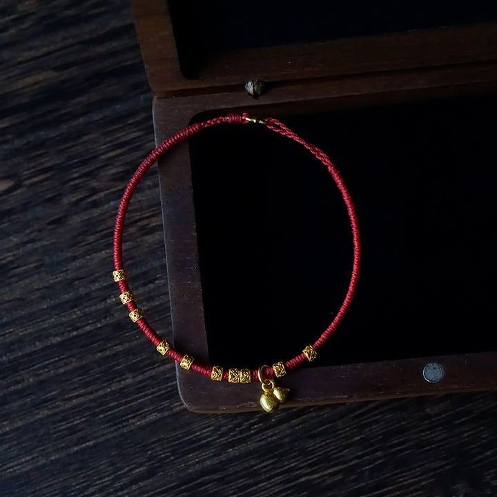 Pulsera de cuerda con amuleto de calabaza pequeña de oro 999 con Buddha Stones hecha a mano para la fuerza y la suerte