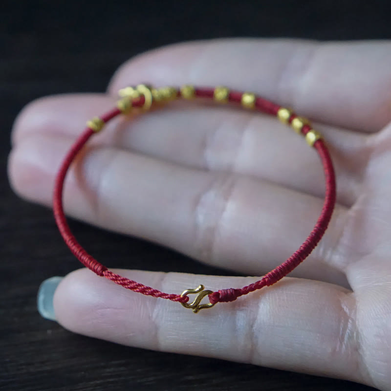 Pulsera de cuerda con amuleto de calabaza pequeña de oro 999 con Buddha Stones hecha a mano para la fuerza y la suerte
