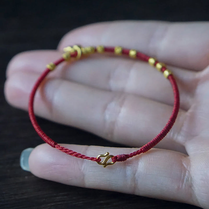 Pulsera de cuerda con amuleto de calabaza pequeña de oro 999 con Buddha Stones hecha a mano para la fuerza y la suerte