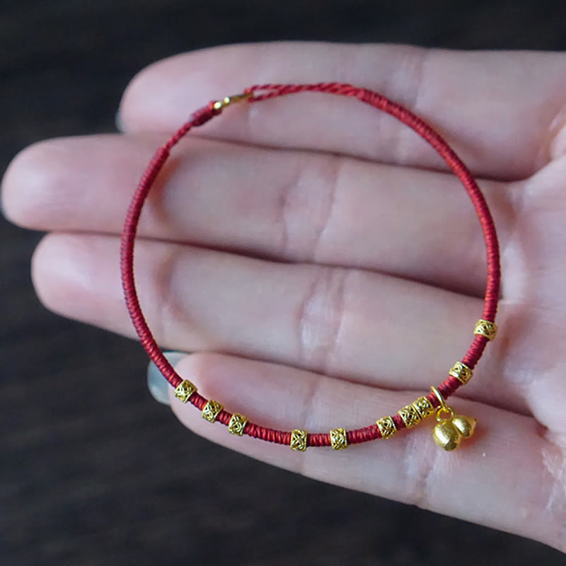 Pulsera de cuerda con amuleto de calabaza pequeña de oro 999 con Buddha Stones hecha a mano para la fuerza y la suerte